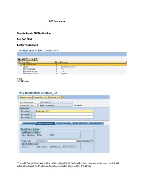 RFC destination step by step