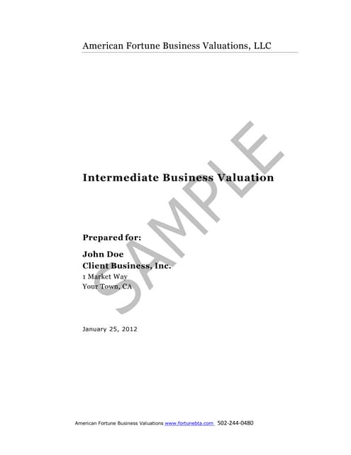 Valuation Report Sample