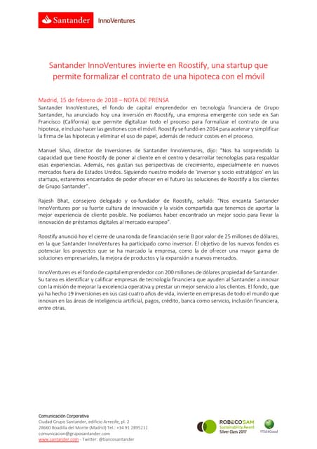 Santander InnoVentures invierte en Roostify, una startup que permite formaliz...