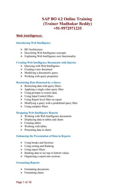 Online SAP BO 4.2 Training