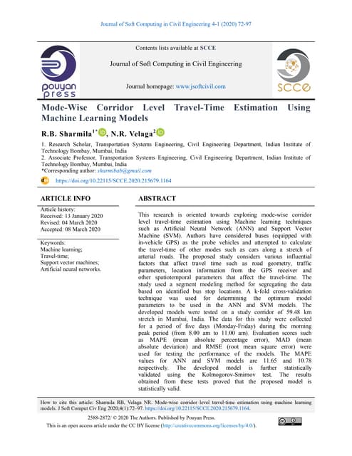 Mode-Wise Corridor Level Travel-Time Estimation Using Machine Learning Models