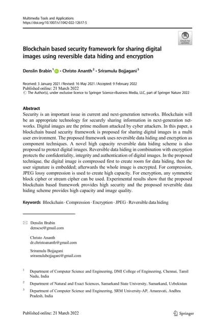 Blockchain based security framework for sharing digital images using reversib...