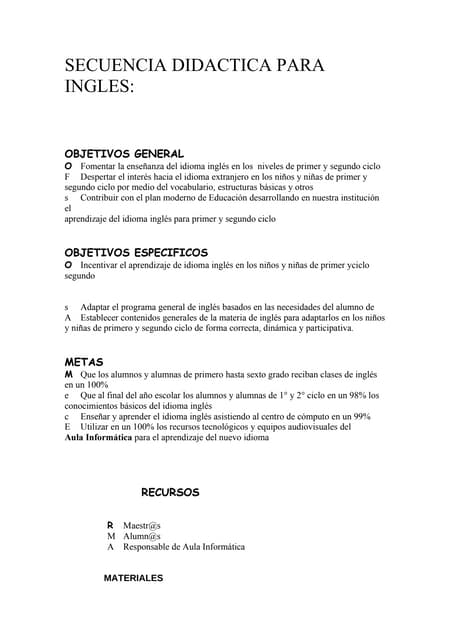 Secuencia didactica para ingles