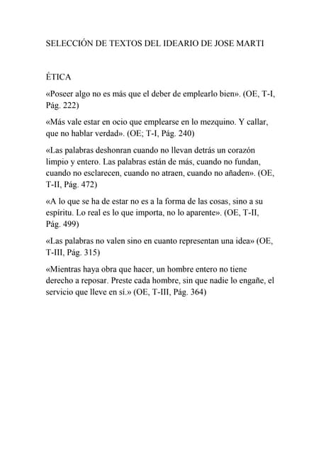 SeleccióN De Textos Del Ideario De Jose Marti