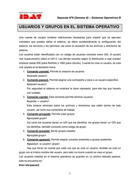 USUARIOS Y GRUPOS EN EL SISTEMA OPERATIVO  ::: http://leymebamba.com