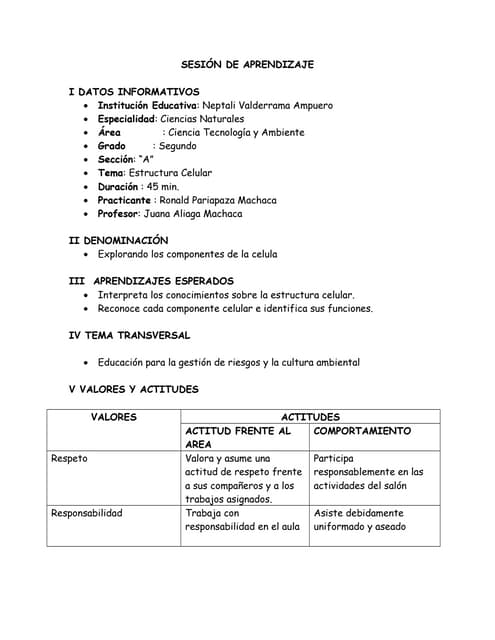 Sesion de aprendizaje estructura