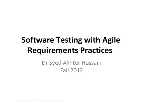 Software Testing with Agile Requirements Practices 