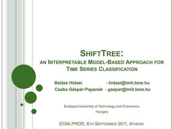 ShiftTree: model based time series classifier (ECML/PKDD 2011 presentation)