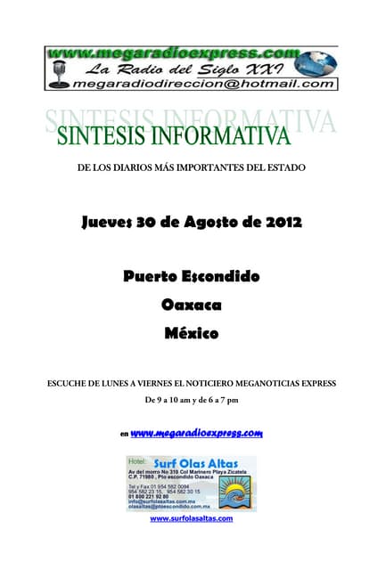 Sintesis informativa 30 08 2012