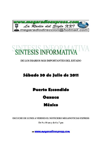 Sintesis informativa 30 de julio 2011