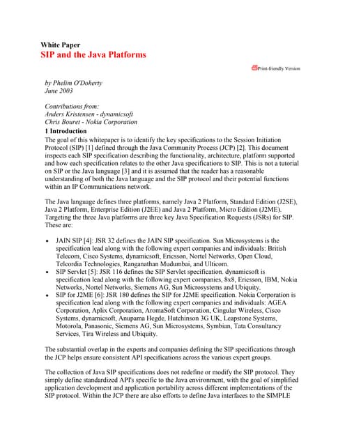 Sip and the java platforms