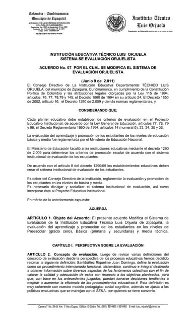 Sistema evaluación 9 de junio de 2011