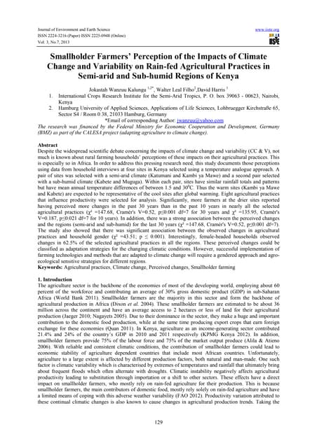 Smallholder farmers’ perception of the impacts of climate change and variabil...