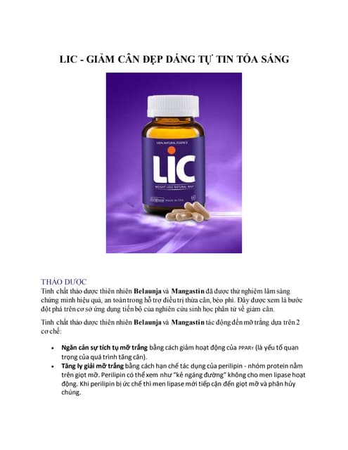 Sản phẩm lic giảm mỡ trắng nhập khẩu