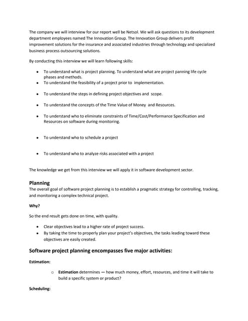 Software project planning and monitoring