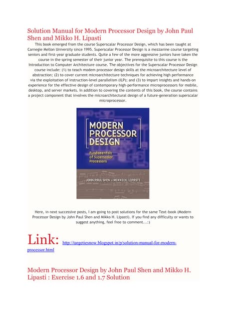 Solution manual for modern processor design by john paul shen and mikko h. li...