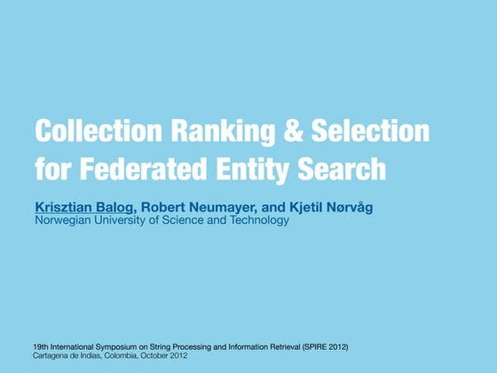 Collection Ranking and Selection for Federated Entity Search