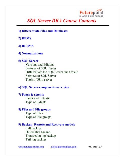 Sql server dba training