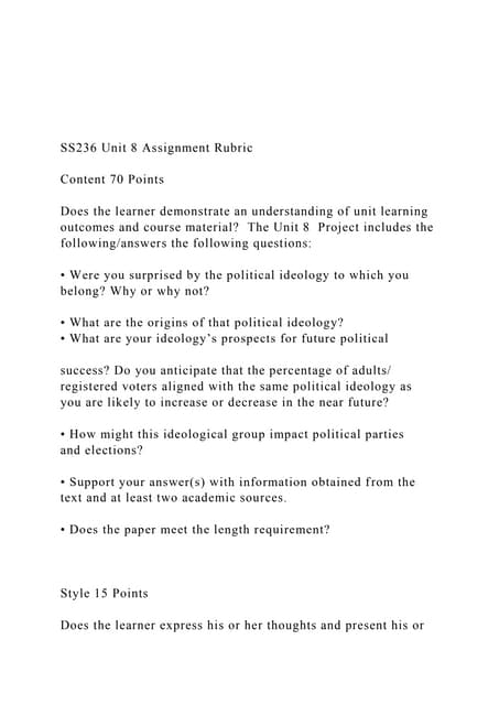  SS236 Unit 8 Assignment Rubric Content 70 Points Do.docx