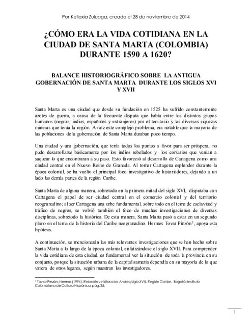 ¿Cómo era la vida cotidiana de la ciudad de Santa Marta (Colombia) de 1590 a ...
