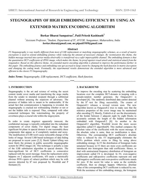 Stegnography of high embedding efficiency by using an extended matrix encodin...