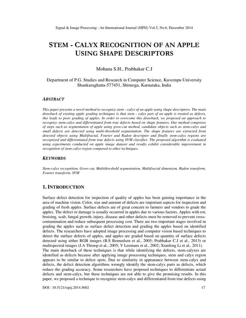 Stem   calyx recognition of an apple using shape descriptors
