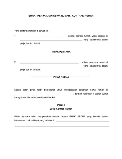 Surat perjanjian sewa rumah