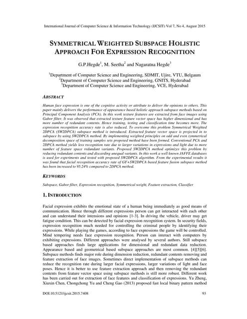 SYMMETRICAL WEIGHTED SUBSPACE HOLISTIC APPROACH FOR EXPRESSION RECOGNITION