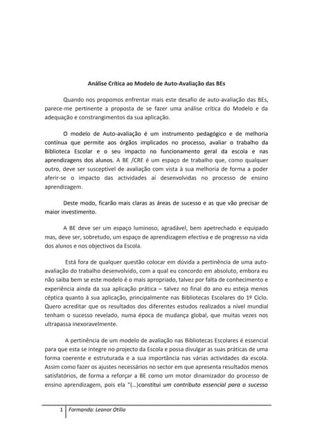 Tarefa 2   crítica ao modelo de auto avaliação 