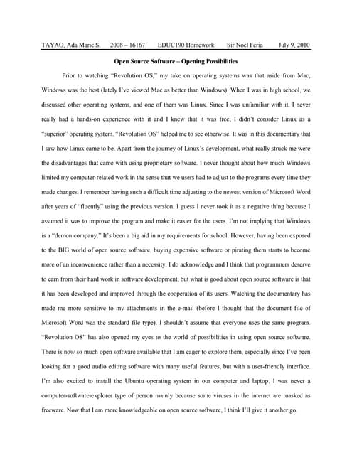 Revolution OS/Go Open Reaction Paper