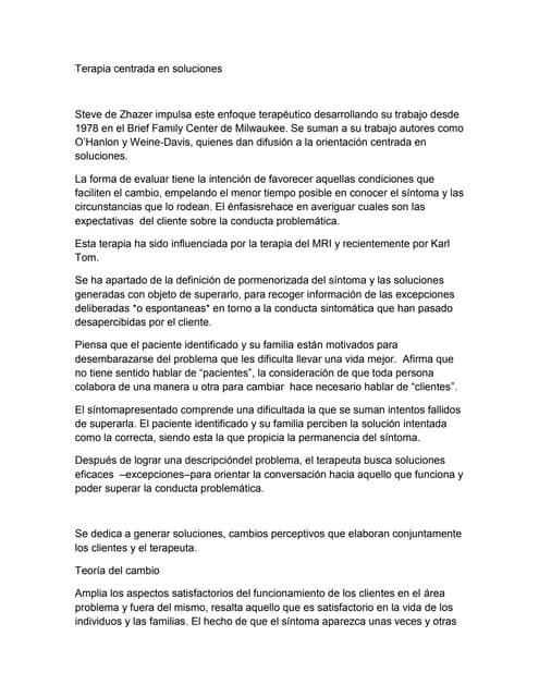 Terapia centrada en soluciones, enfoque estructural, grupo de milan y familia...
