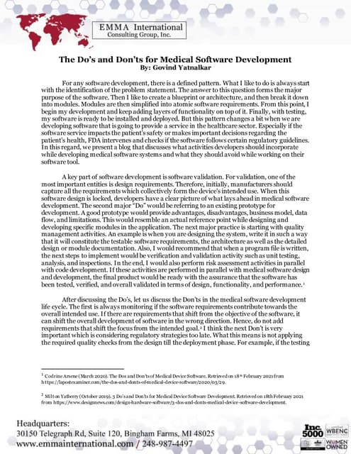 The Do’s and Don’ts for Medical Software Development