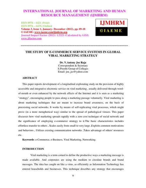 The study of e commerce service systems in global viral marketing strategy