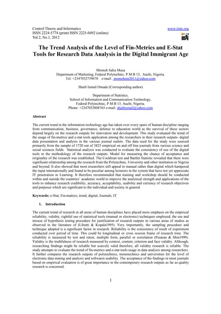 The trend analysis of the level of fin metrics and e-stat tools for research ...