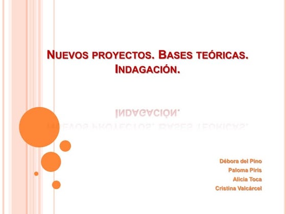 Nuevos proyectos. Bases teóricas. Indagación.