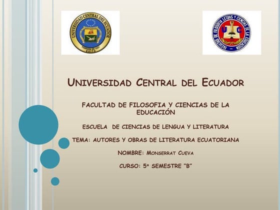 Autores y Obras de Literatura Ecuatoriana por Daniela Monserrat Cueva Peralta
