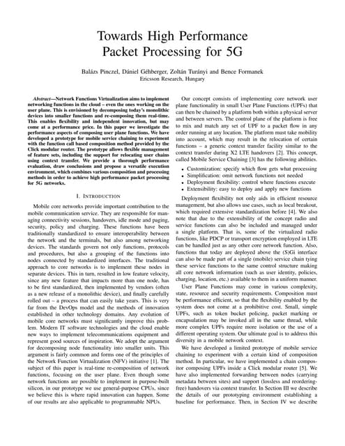 Conference Paper: Towards High Performance Packet Processing for 5G