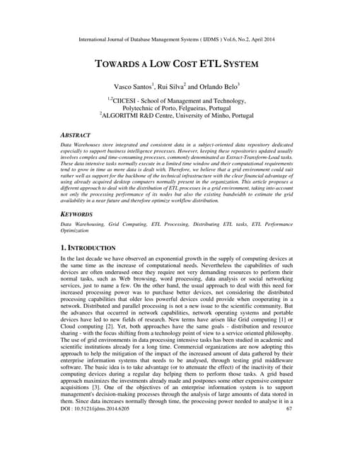 Towards a low cost etl system