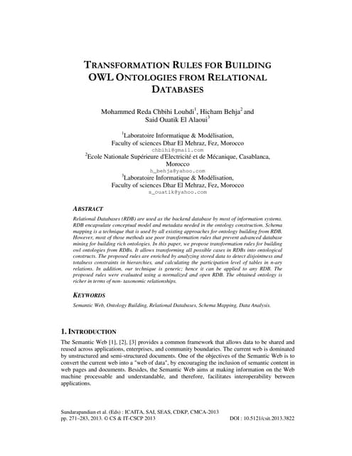 TRANSFORMATION RULES FOR BUILDING OWL ONTOLOGIES FROM RELATIONAL DATABASES