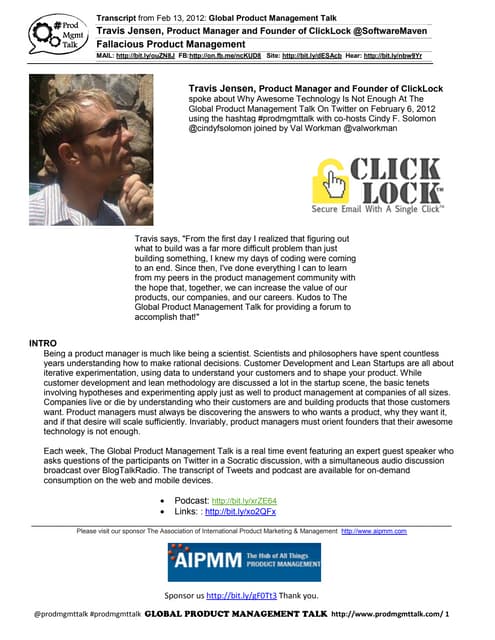 Feb 13, 2012 Fallacious Product Management w/ Travis Jensen @softwaremaven