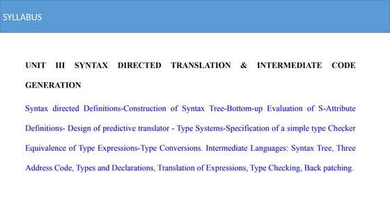 Syntax directed definition and intermediate code generation