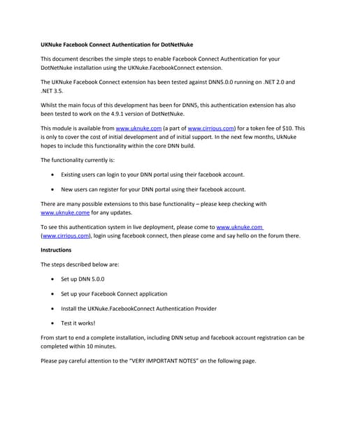 Uk Nuke Facebook Connect Authentication For Dot Net Nuke