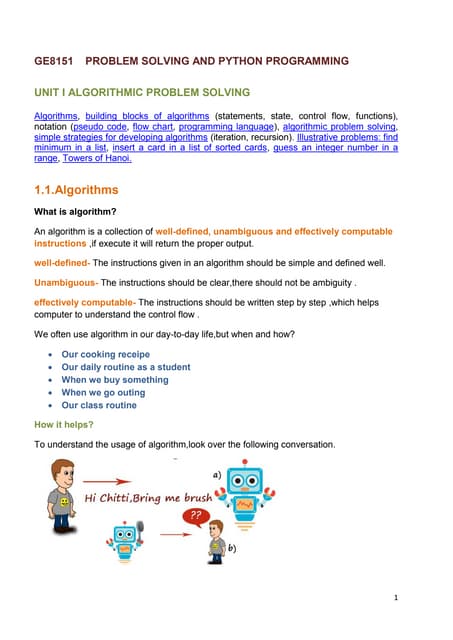 Unit 1-problem solving with algorithm