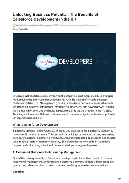 Unlocking Business Potential The Benefits of Salesforce Development in the UK...