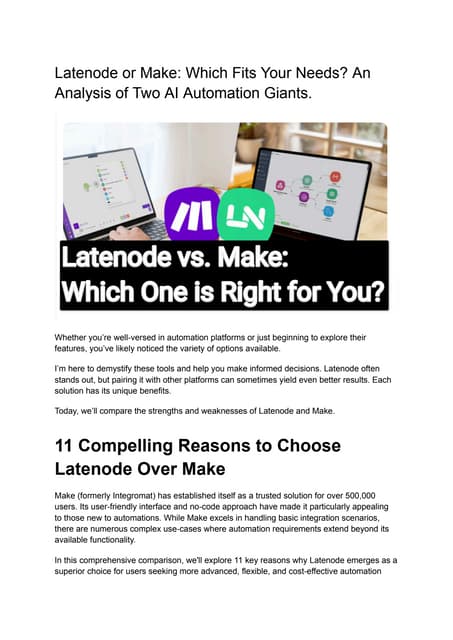 Latenode or Make: Which Fits Your Needs? An Analysis of Two AI Automation Gia...