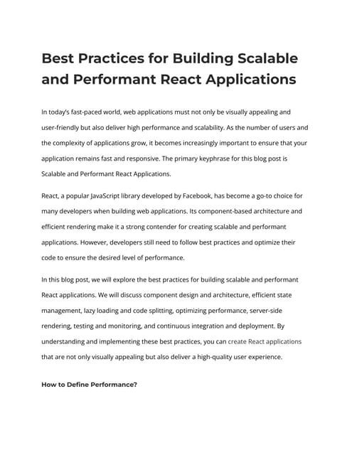 Best Practices for Building Scalable and Performant React Applications 