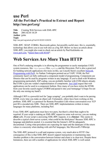 Use perl creating web services with xml rpc