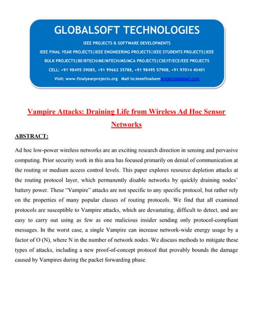 DOTNET 2013 IEEE MOBILECOMPUTING PROJECT Vampire attacks draining life from w...