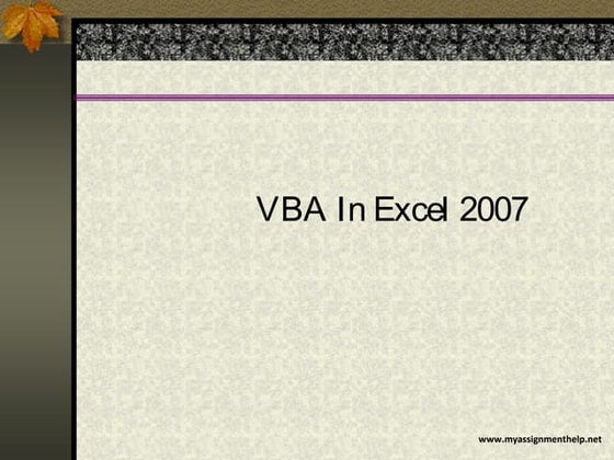 Learn Vba excel 2007