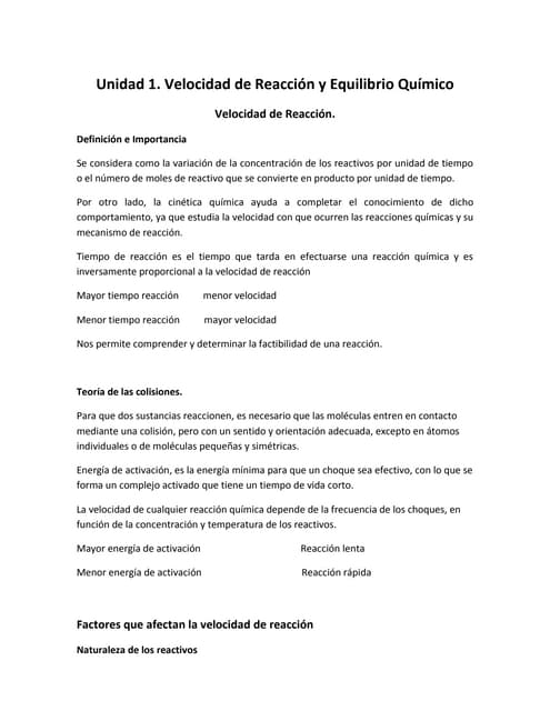Velocidad De Reaccion